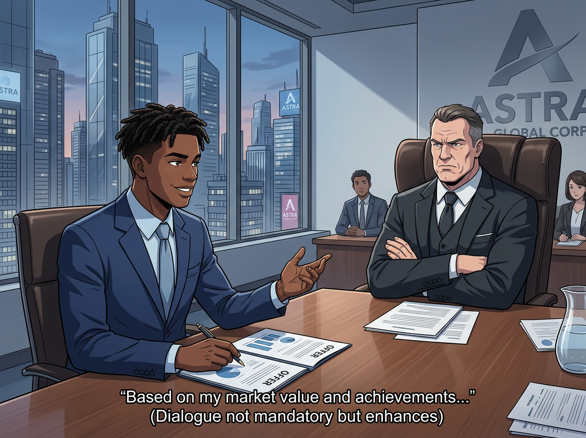 Candidate presenting a market-value proposal to an executive at Astra Global